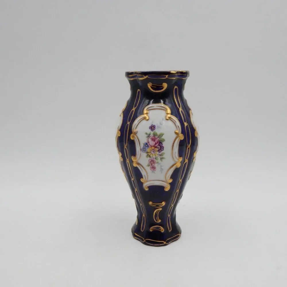 Royal Dux Countess Collection Cobalt Blue Gold Hand Painted Vase Czechoslovakia